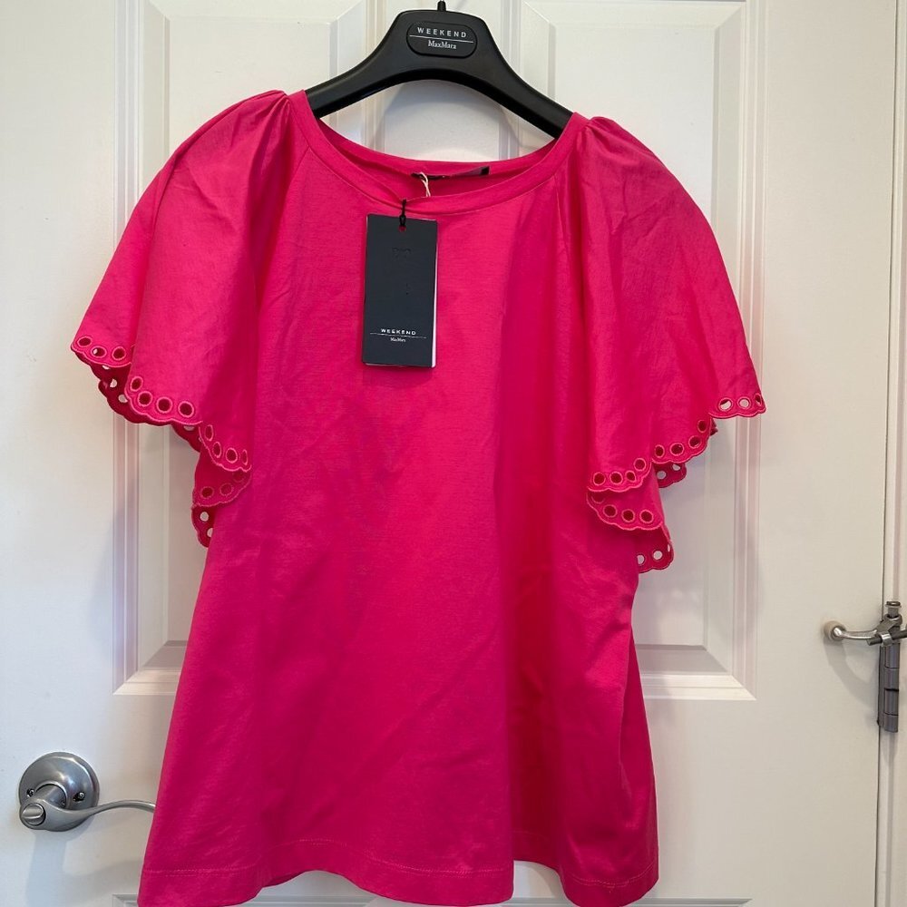 NWT Weekend Max Mara Pink Ruffle Motif Short Sleeves Top Size: M Spring/Summer